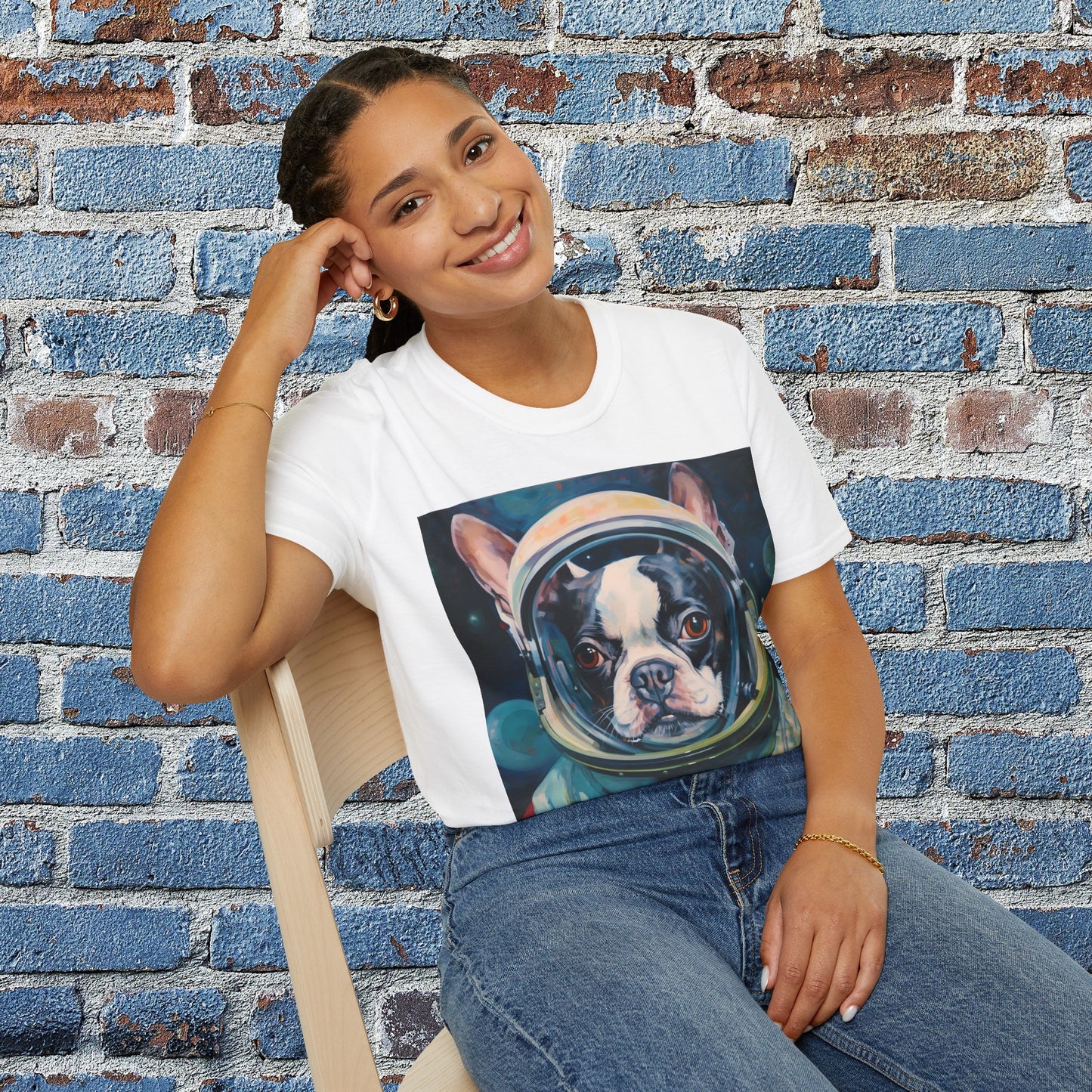 pet cadet space art t-shirt boston terrier dog