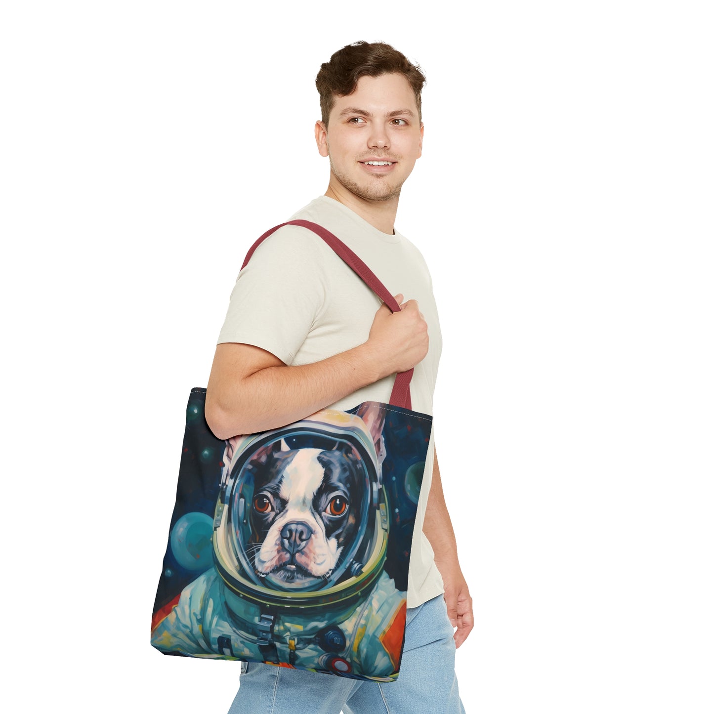 space art boston terrier tote bag