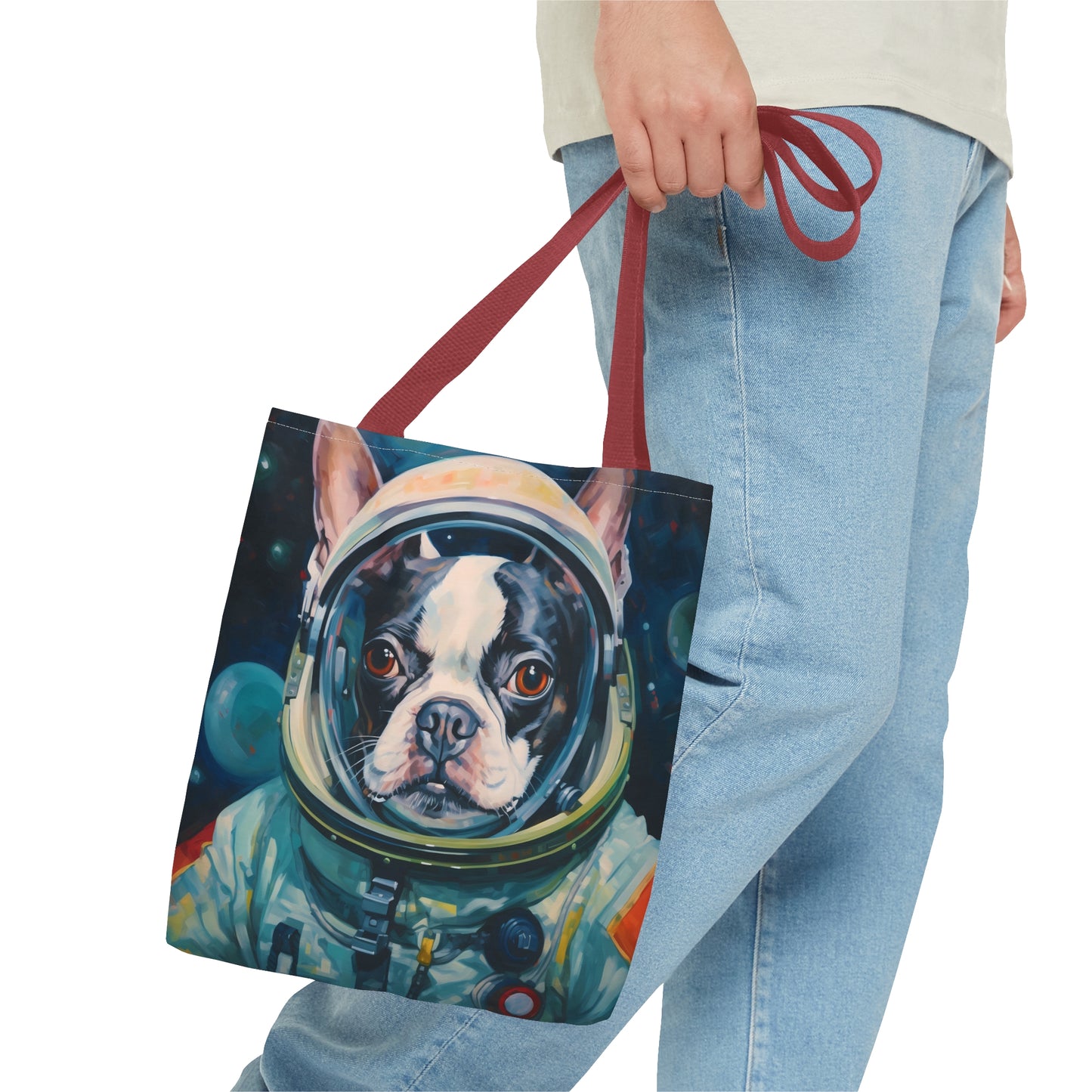 space art boston terrier tote bag