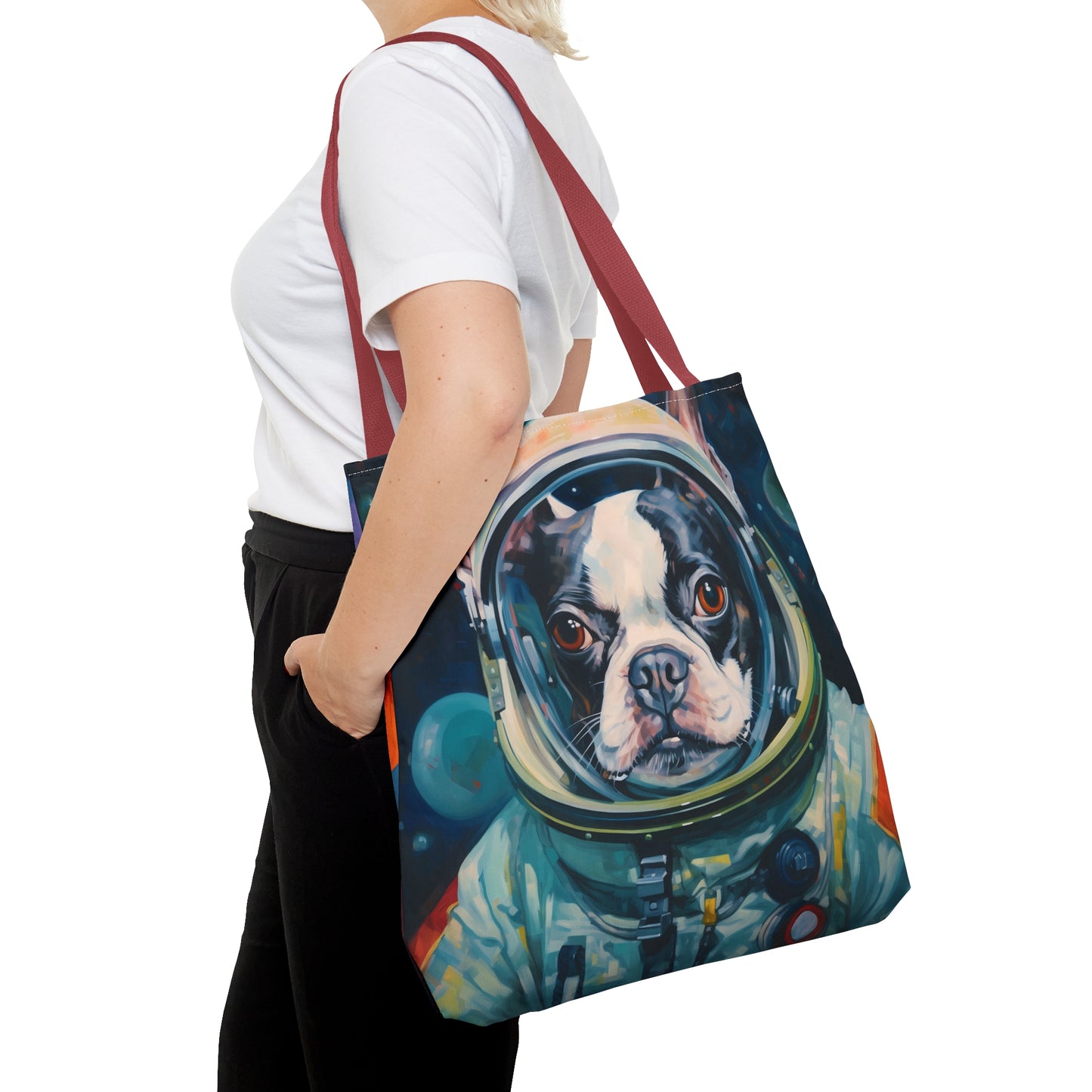 space art boston terrier tote bag