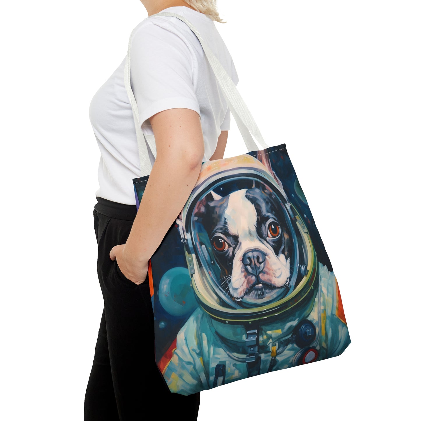 space art boston terrier tote bag