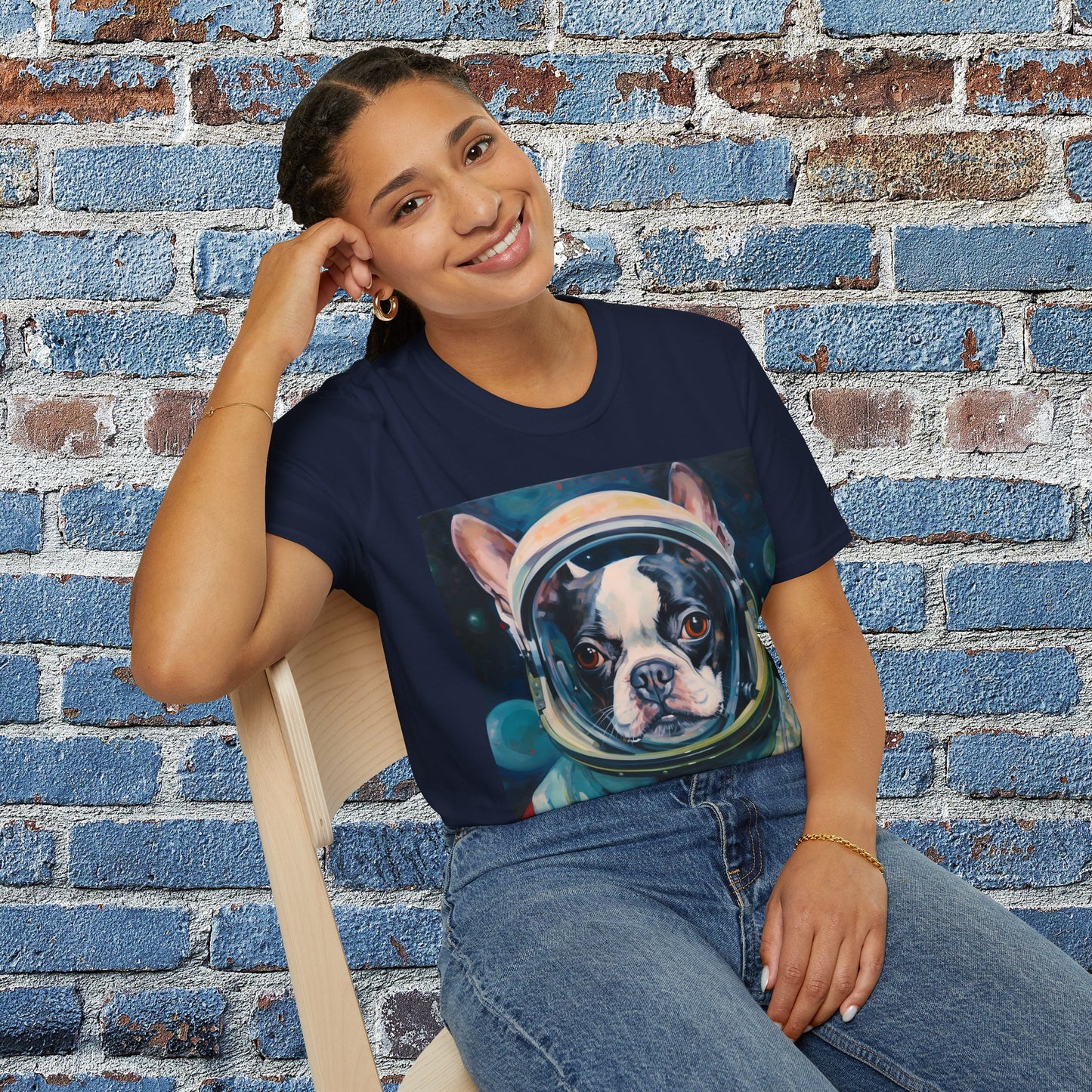 pet cadet space art t-shirt boston terrier dog