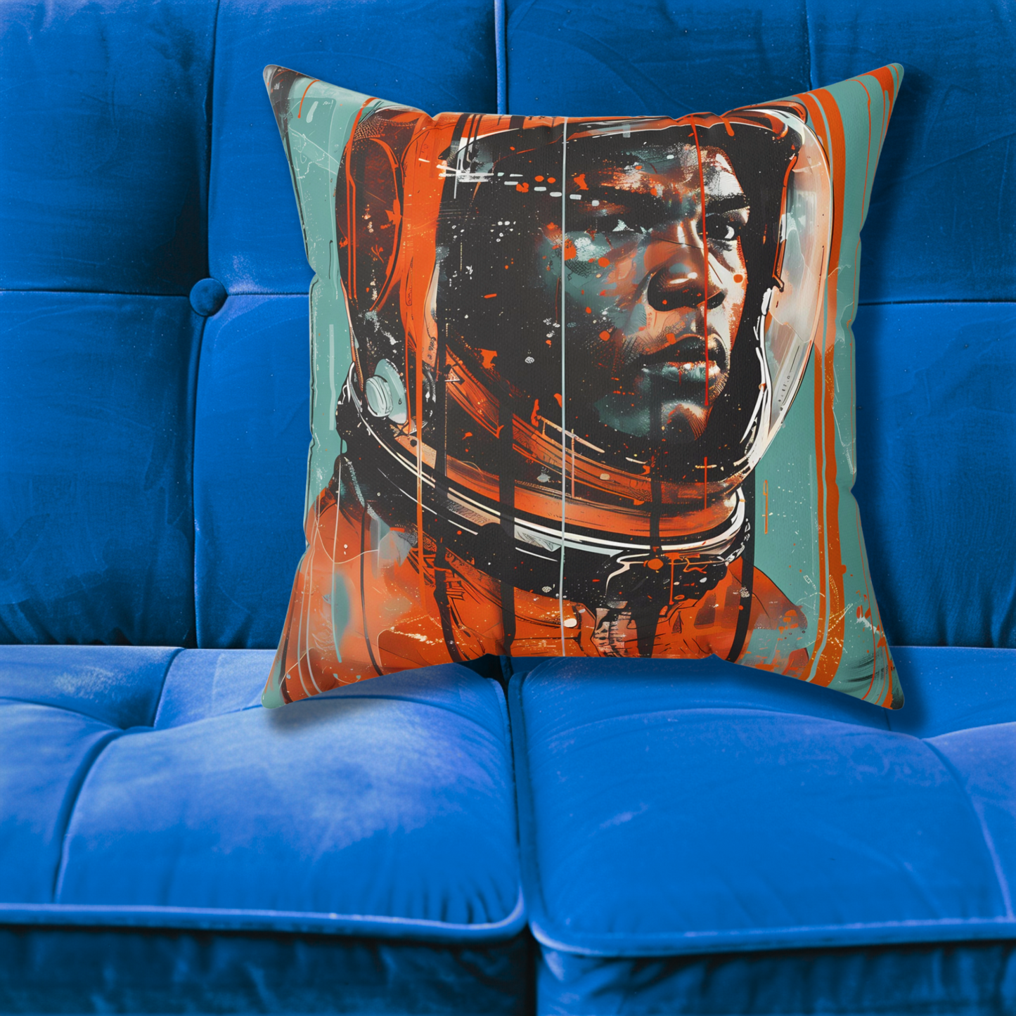 astro cadet space art faux suede pillow muhammad ali