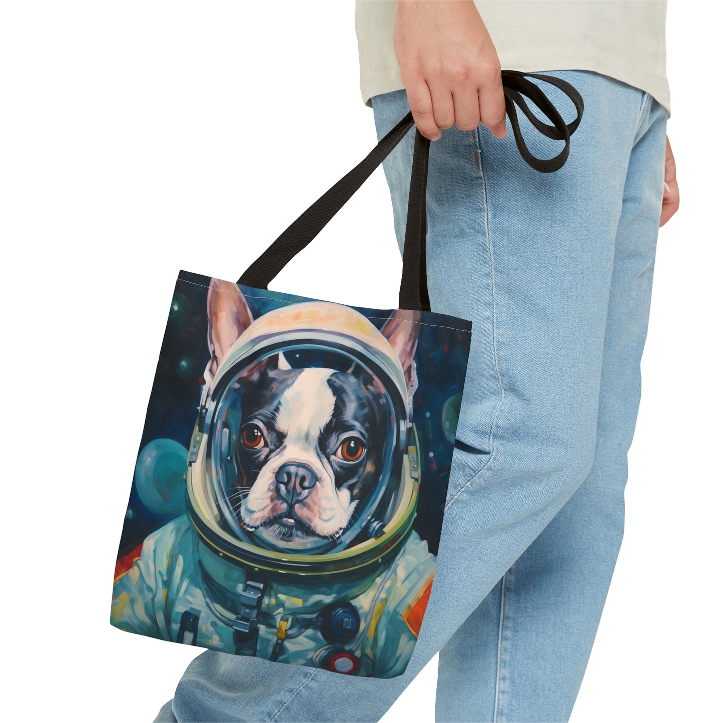 space art boston terrier tote bag