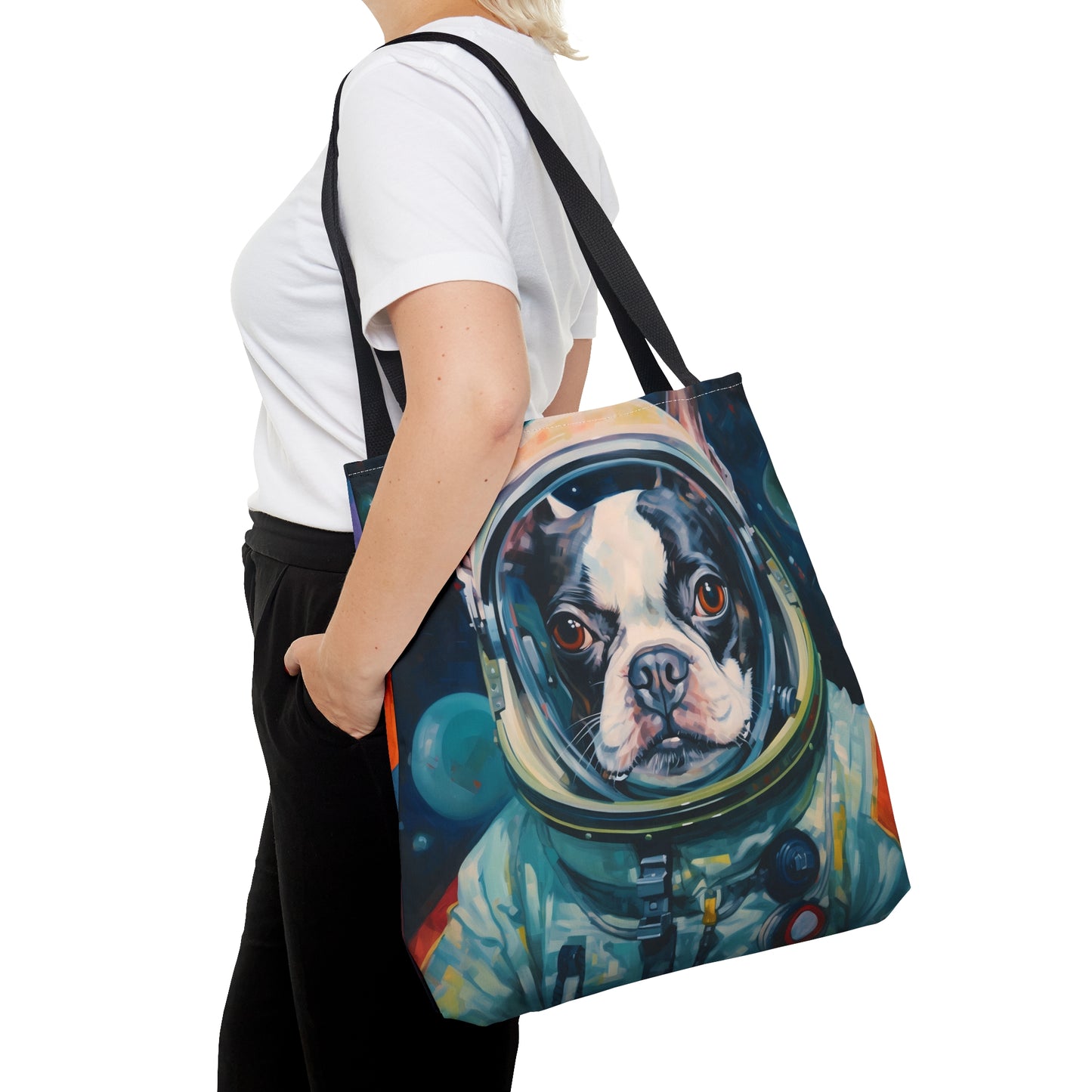 space art boston terrier tote bag