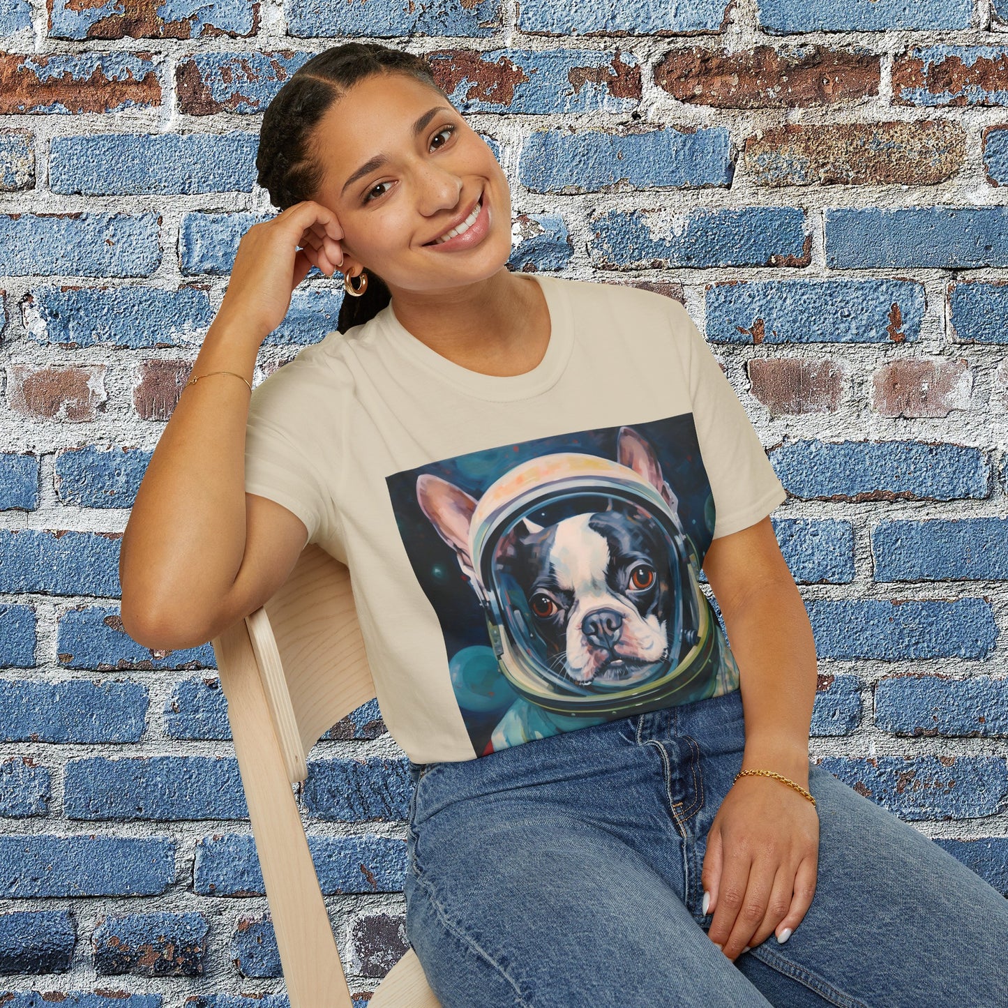 pet cadet space art t-shirt boston terrier dog