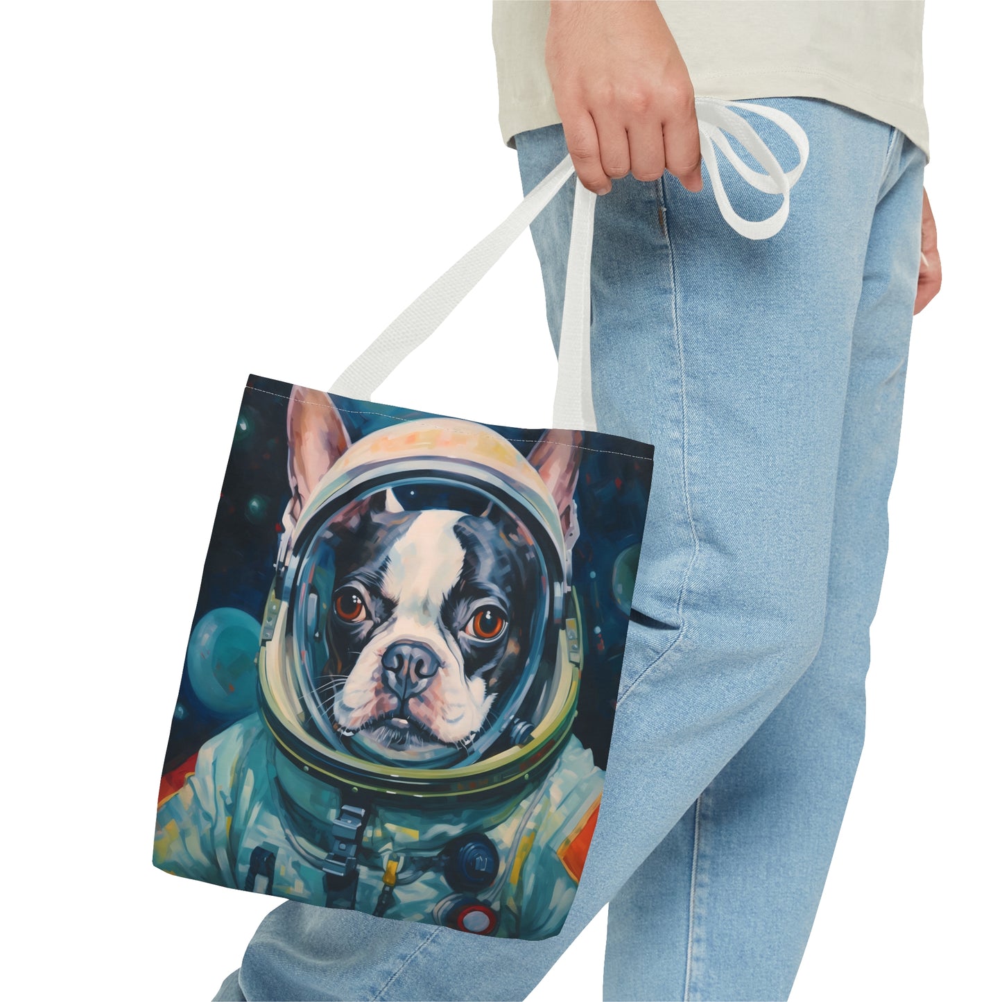 space art boston terrier tote bag