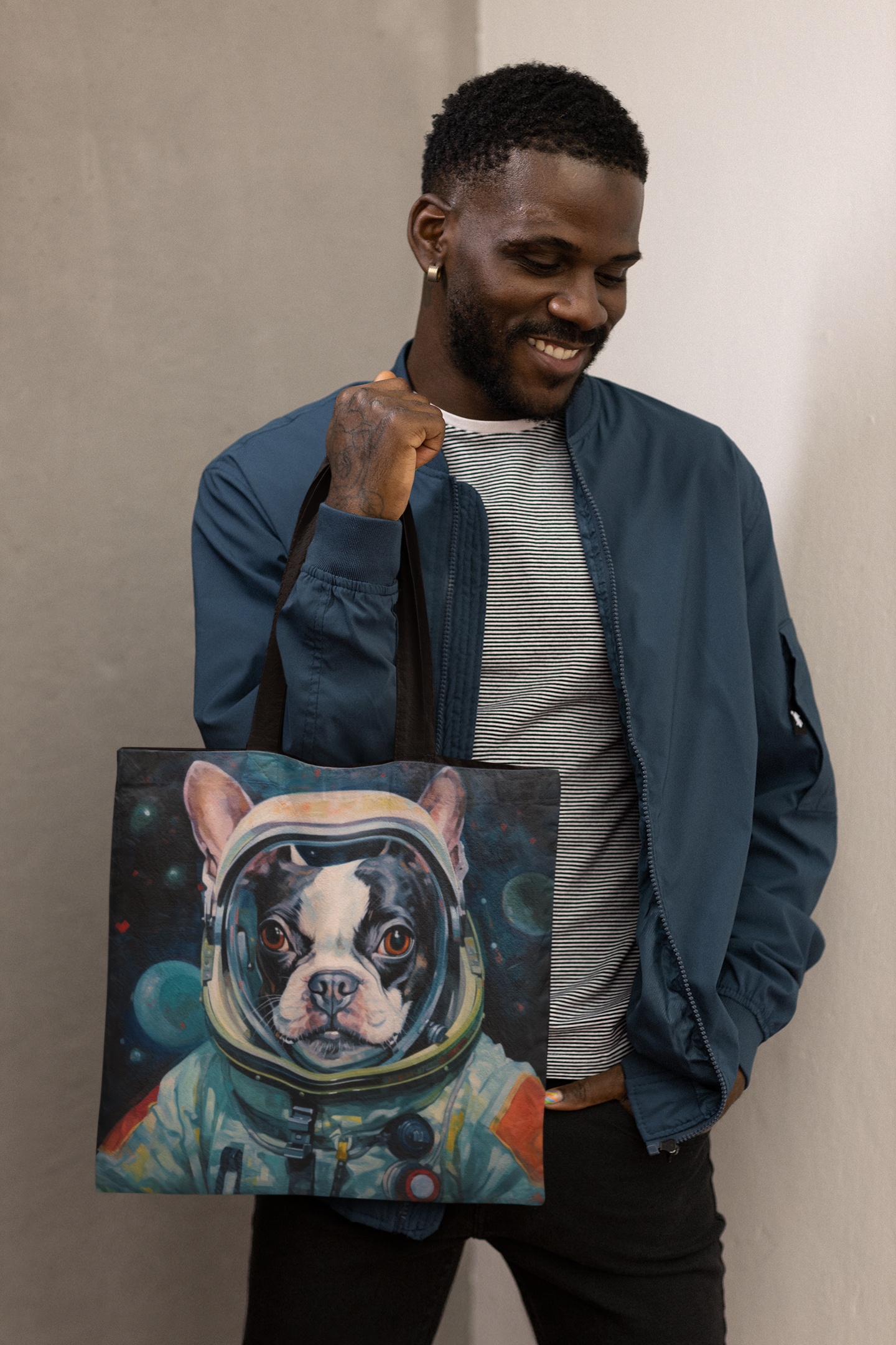 space art boston terrier tote bag