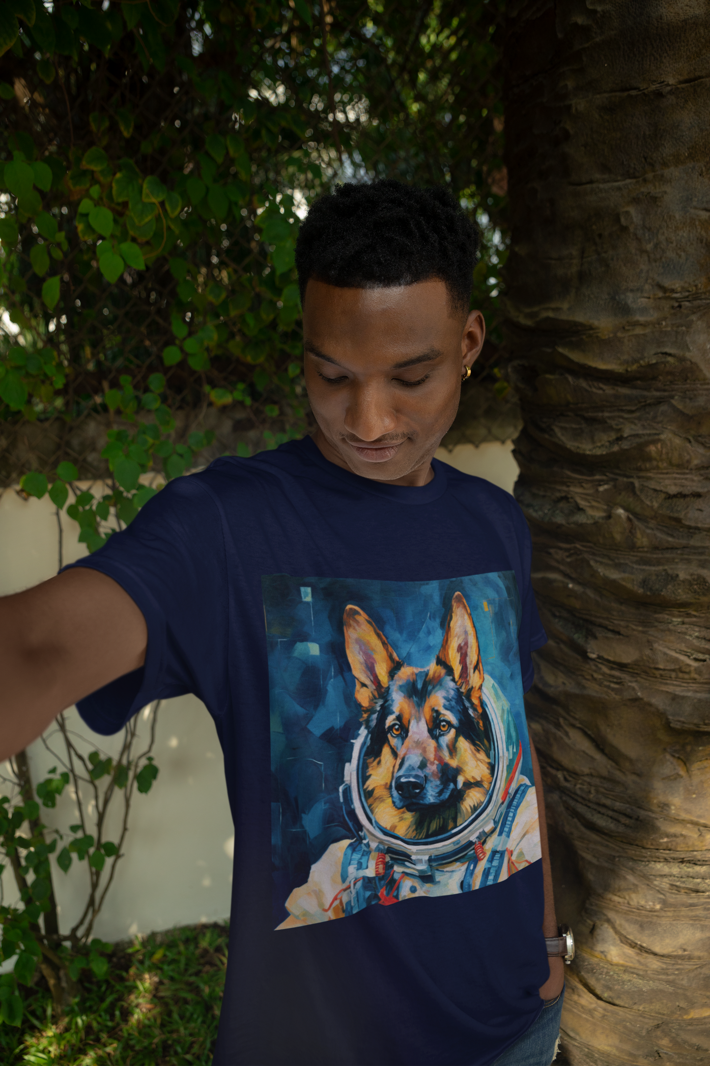 pet cadet space art t-shirt german shepherd dog