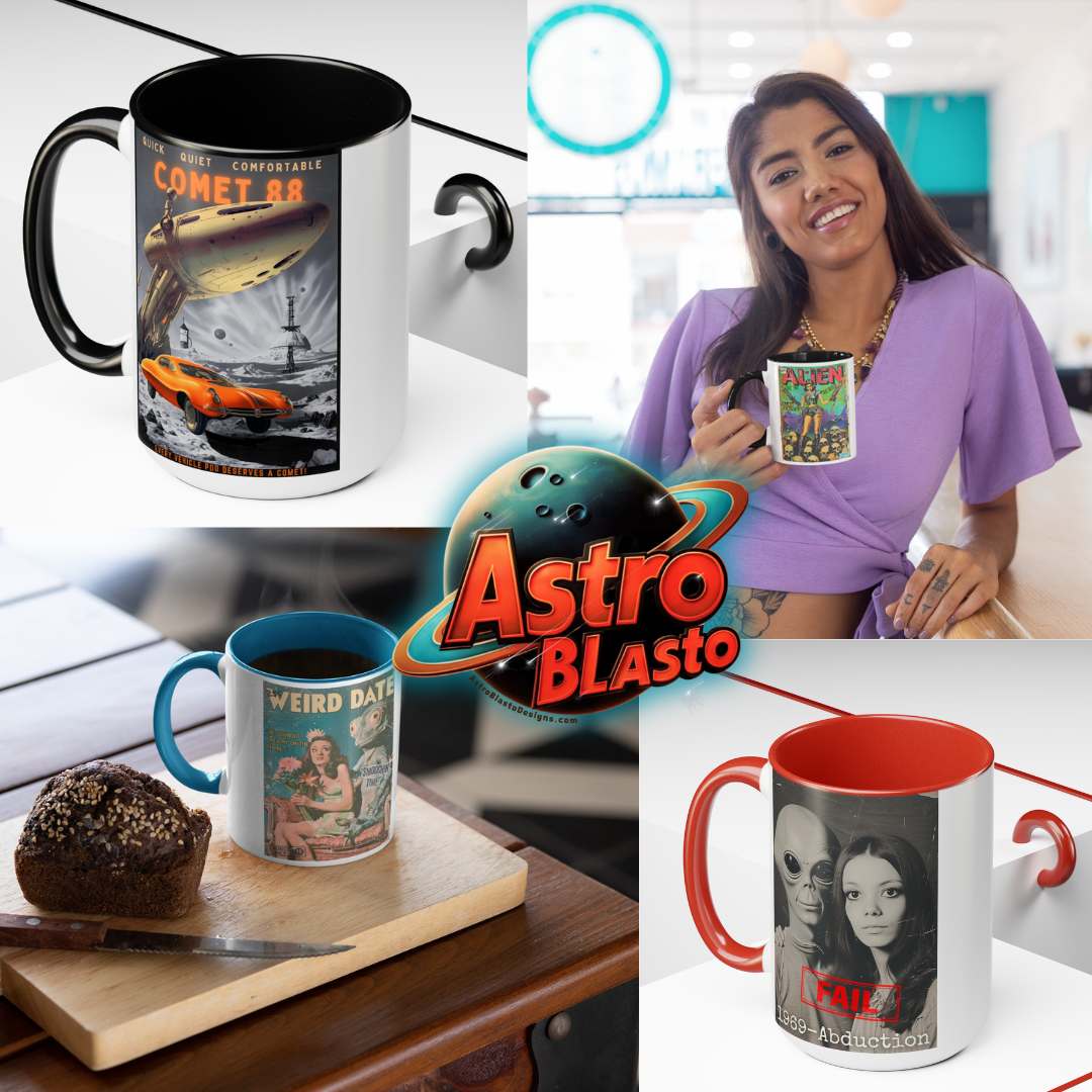 Space age retro style mugs