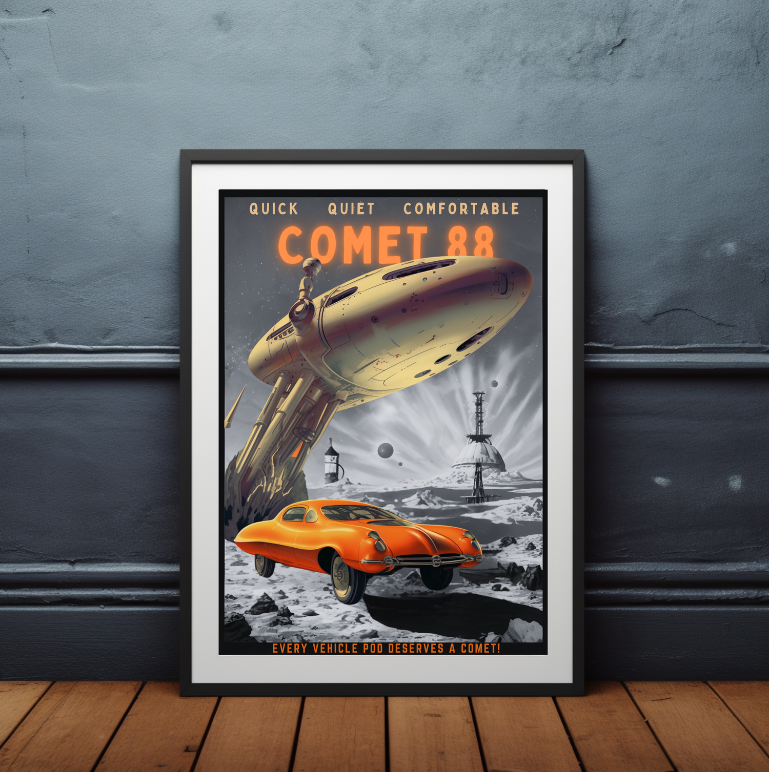 Retro space art car poster