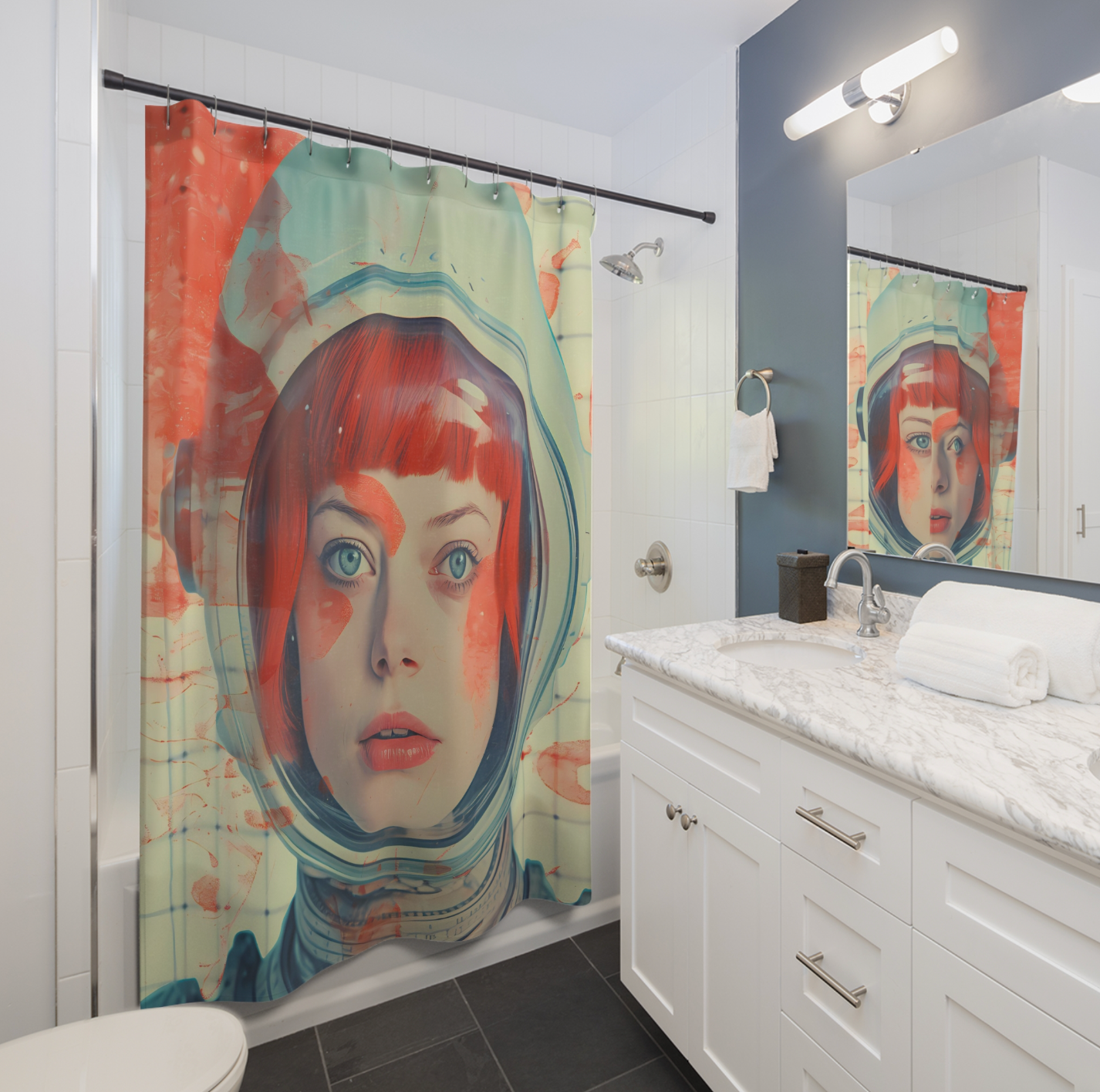 Emma Stone space art shower curtain