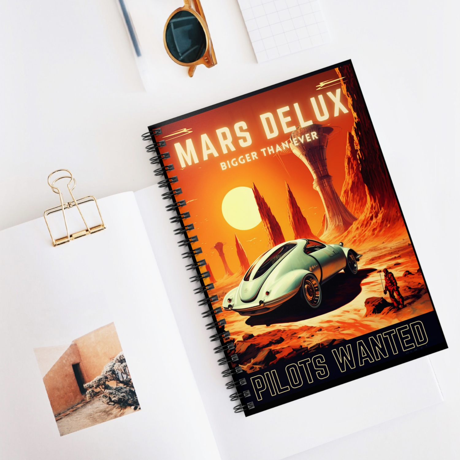 Space art vintage car ad spiral notebook