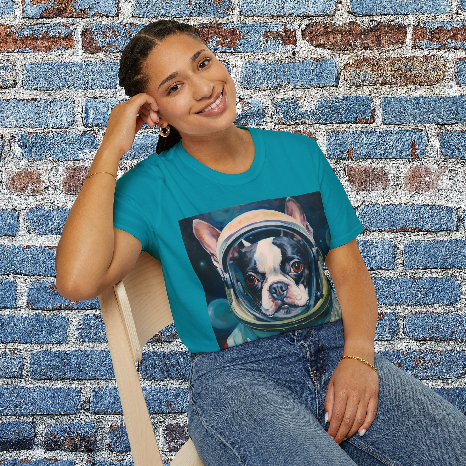 pet cadet space art t-shirt boston terrier dog