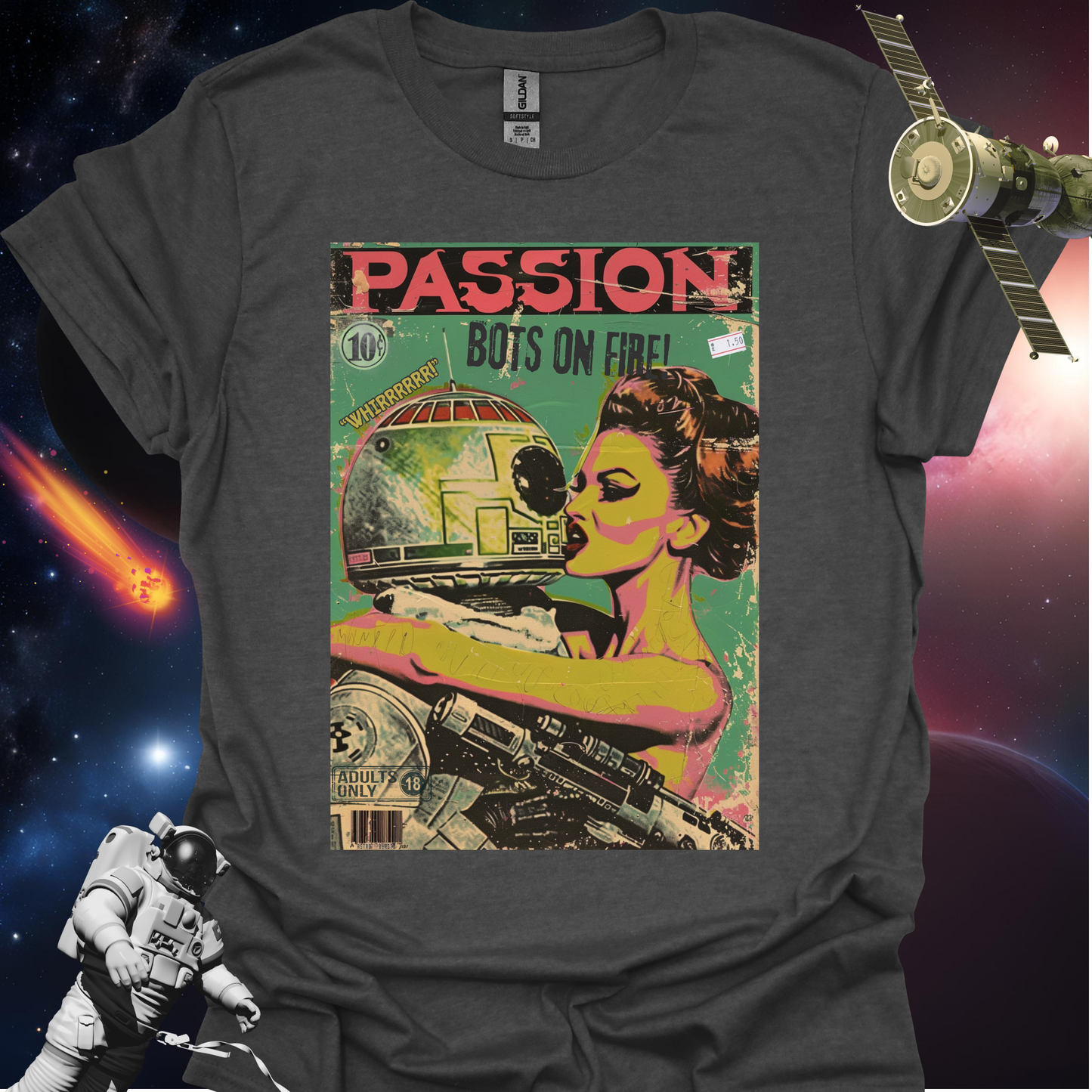 Pulp Novel Covers Tee! - Passion: Bots on Fire!