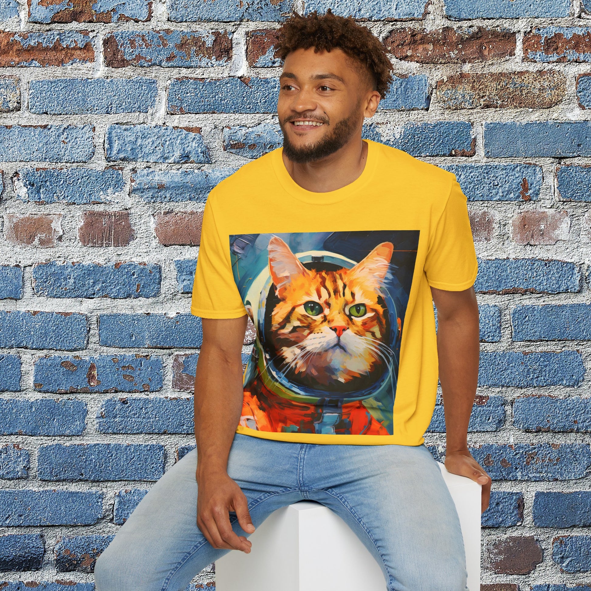 pet cadet space art t-shirt orange tabby cat