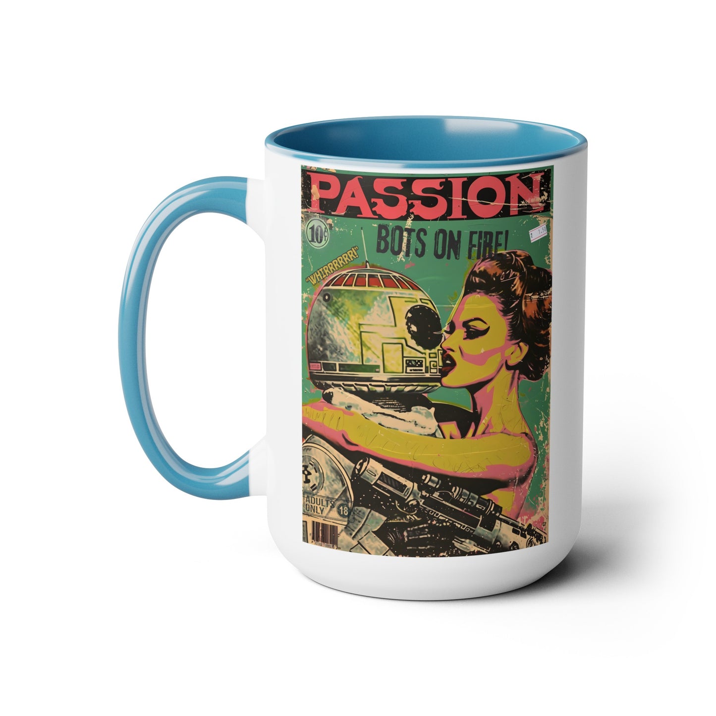 Pulp Novel Cover Mug - "Passion: Bots on Fire"