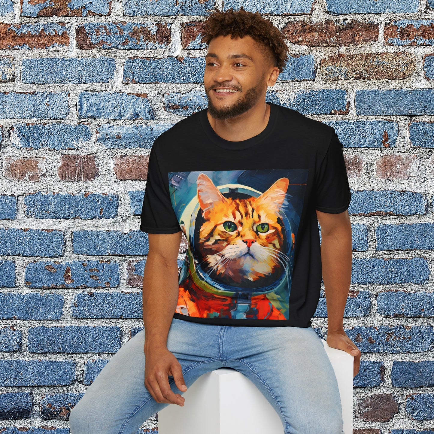 pet cadet space art t-shirt orange tabby cat