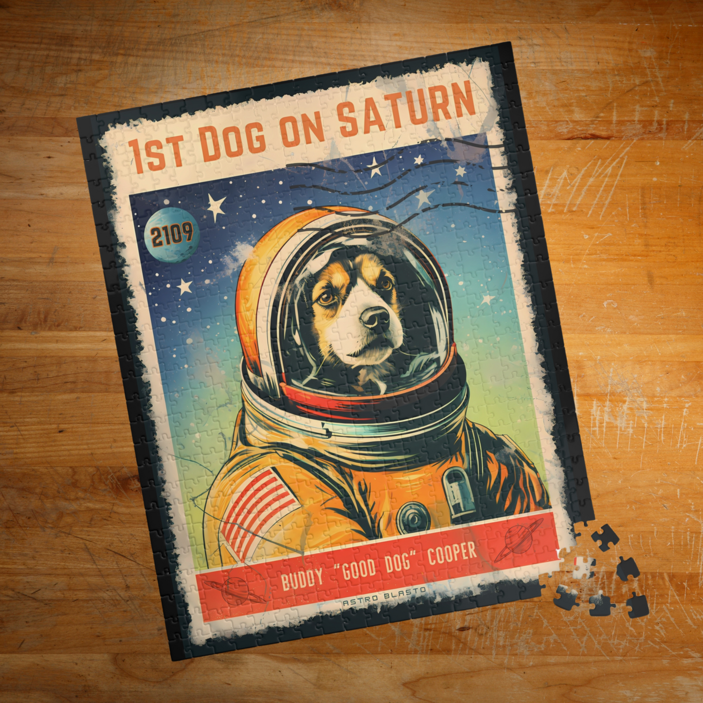 Space art dog on Saturn puzzle.