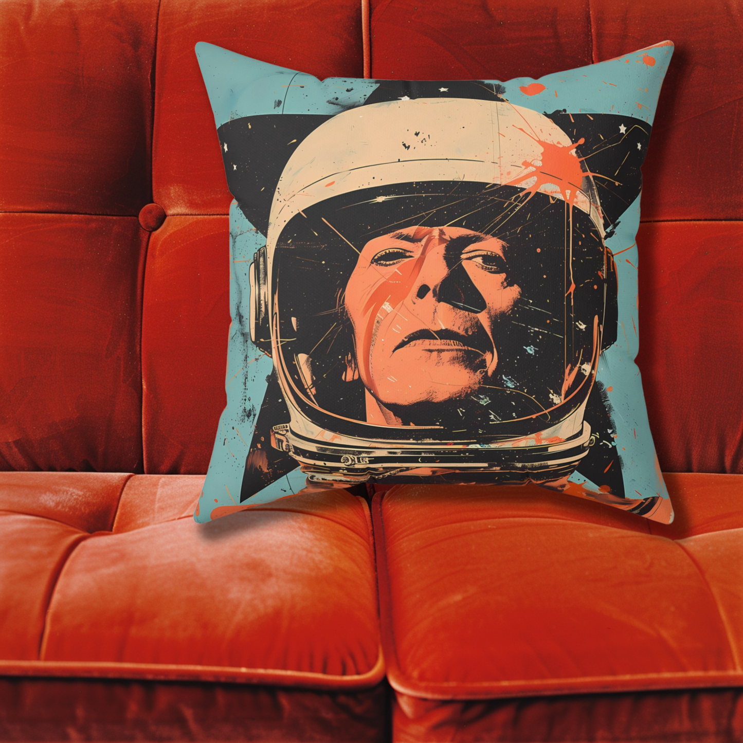 astro cadet space art faux suede pillow david bowie