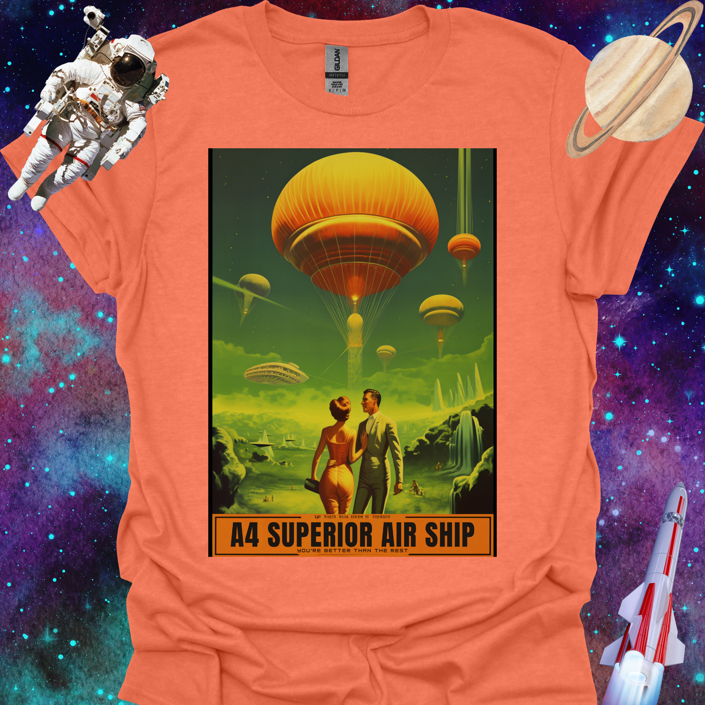 A4 Superior Airship - Space Art Transport T Shirt