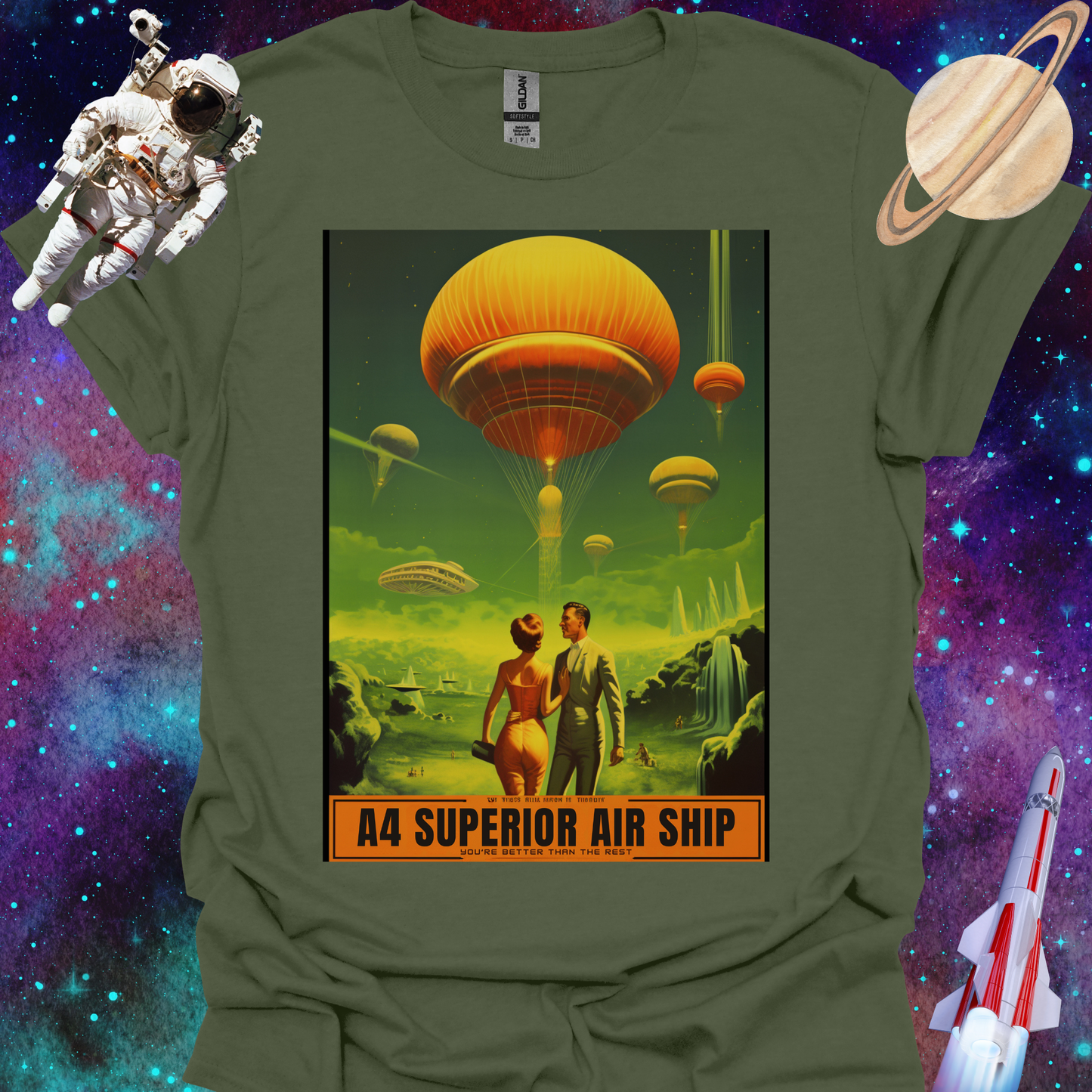 A4 Superior Airship - Space Art Transport T Shirt