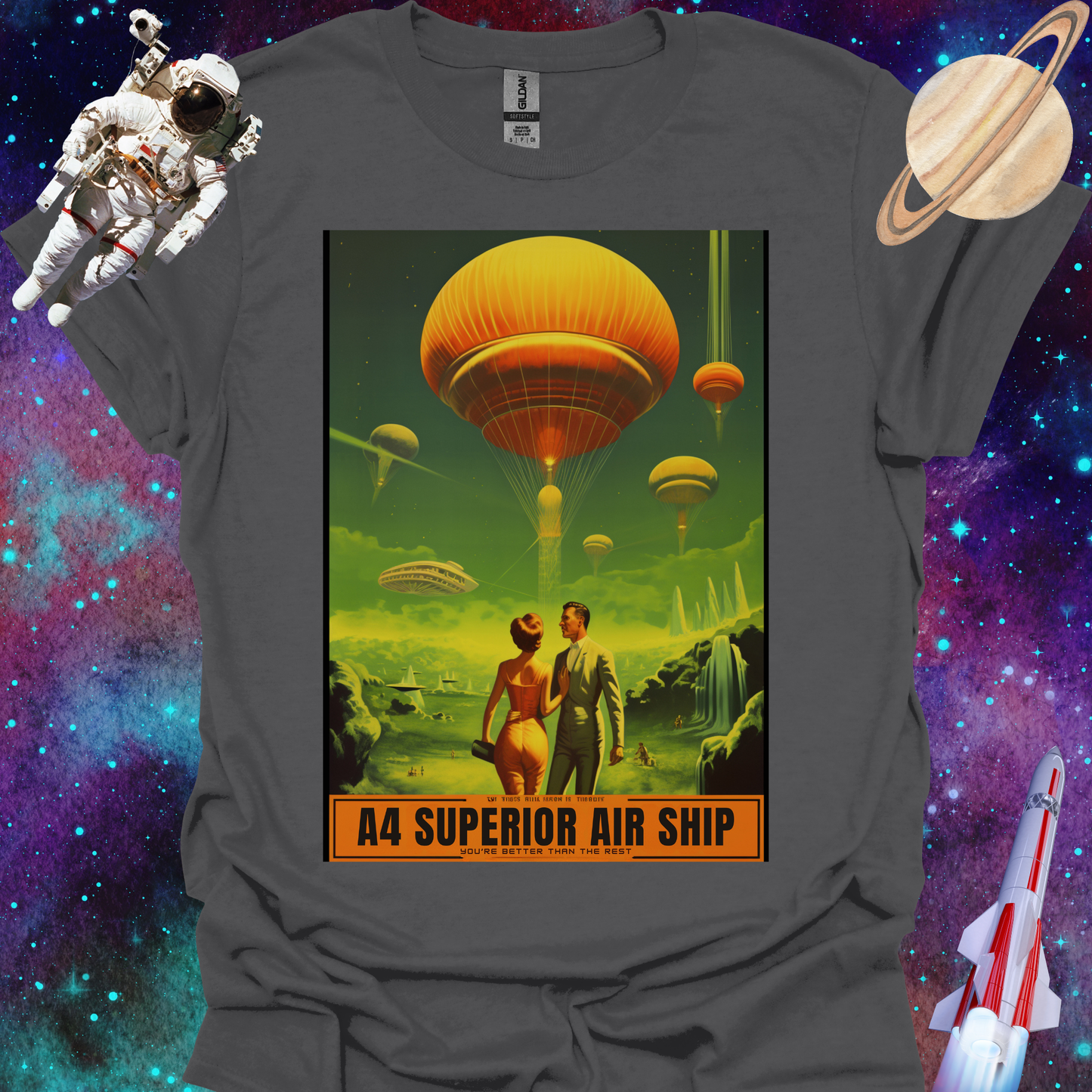 A4 Superior Airship - Space Art Transport T Shirt