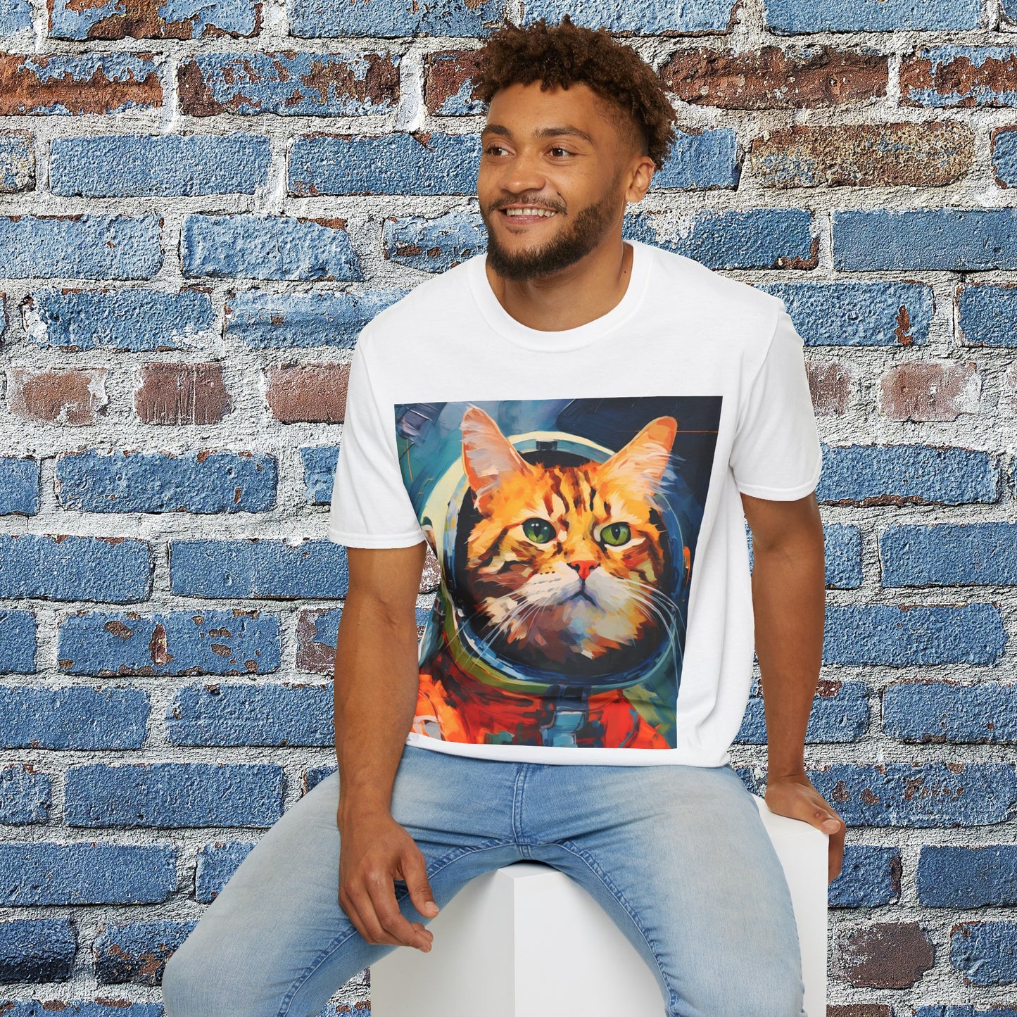 pet cadet space art t-shirt orange tabby cat
