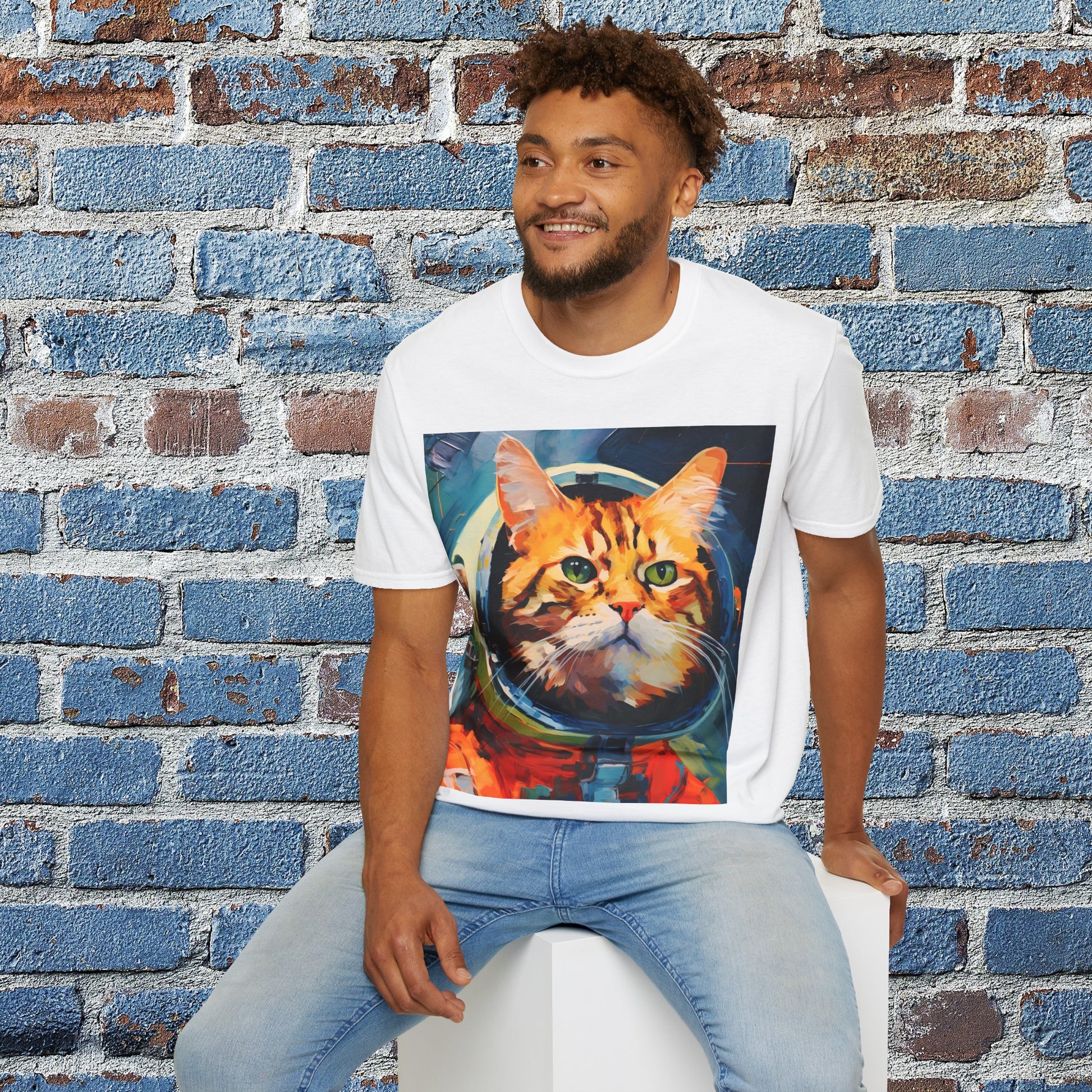 pet cadet space art t-shirt orange tabby cat
