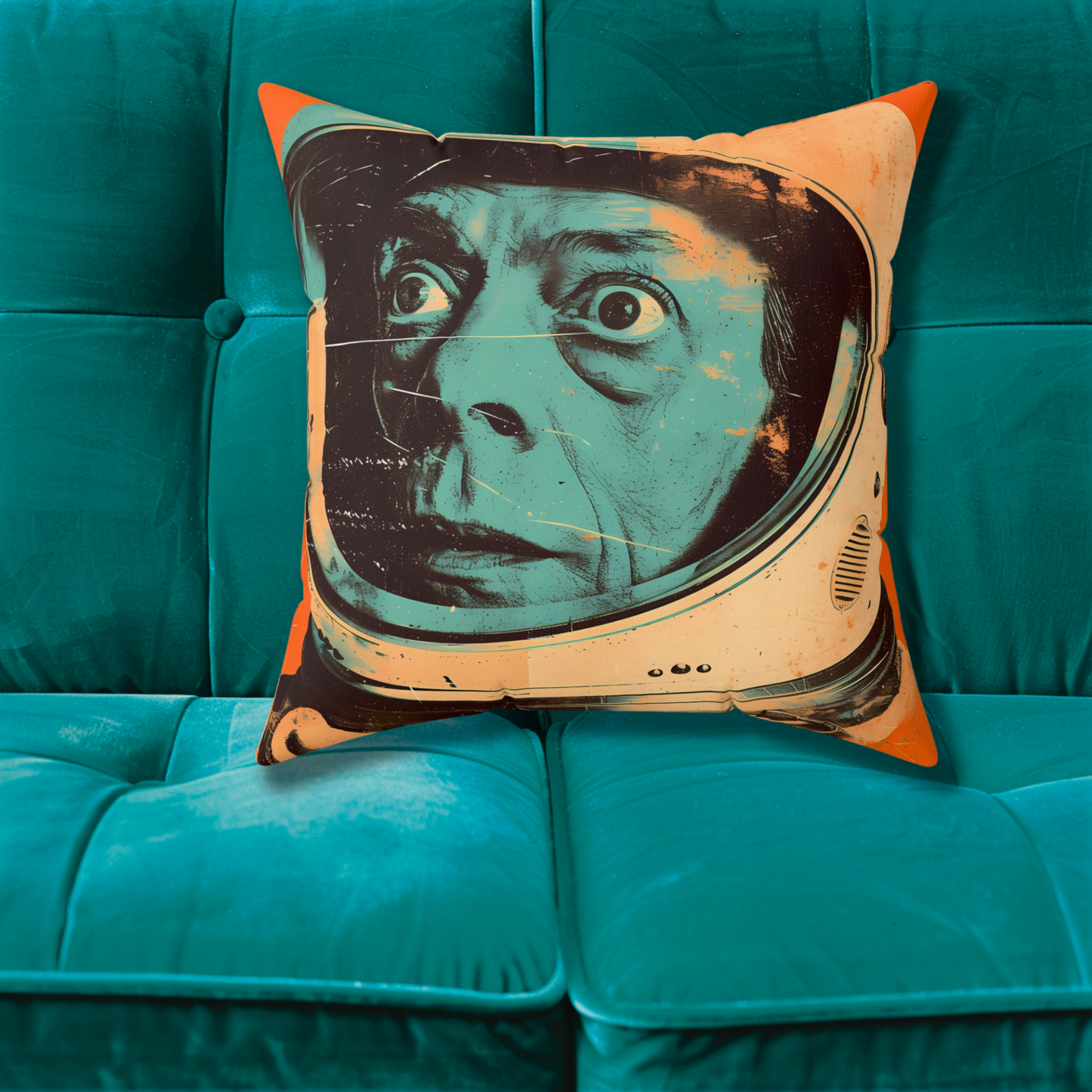 astro cadet space art faux suede pillow don knotts