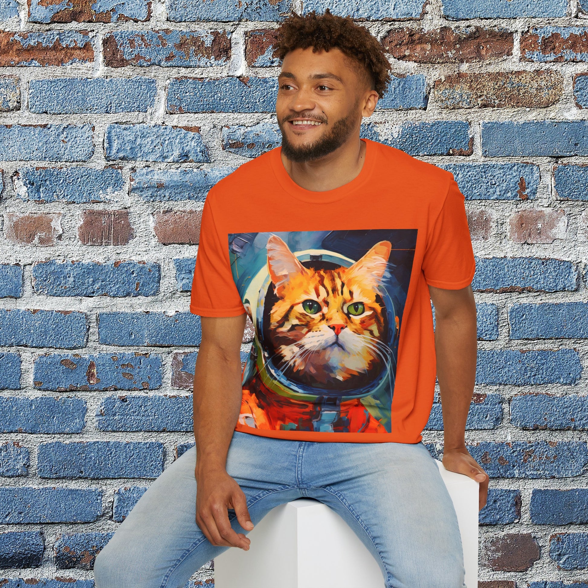 pet cadet space art t-shirt orange tabby cat