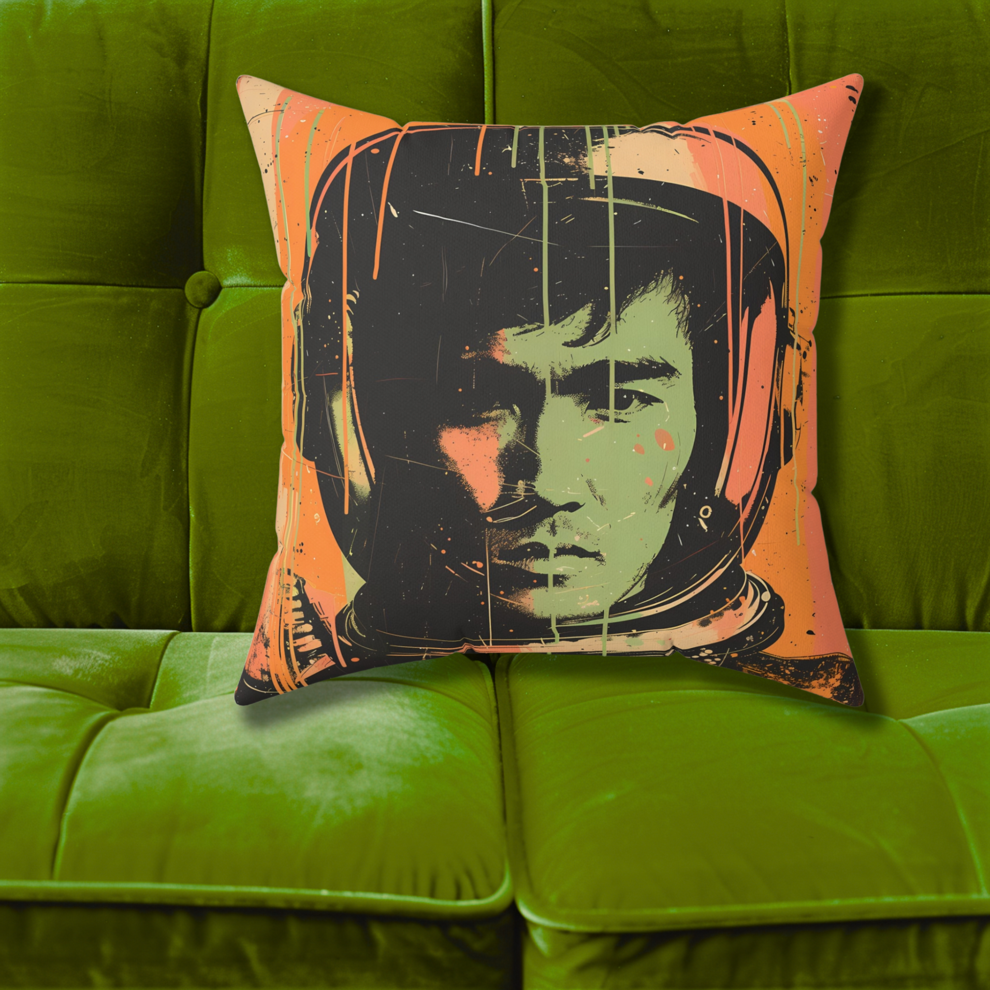 astro cadet space art faux suede pillow bruce lee