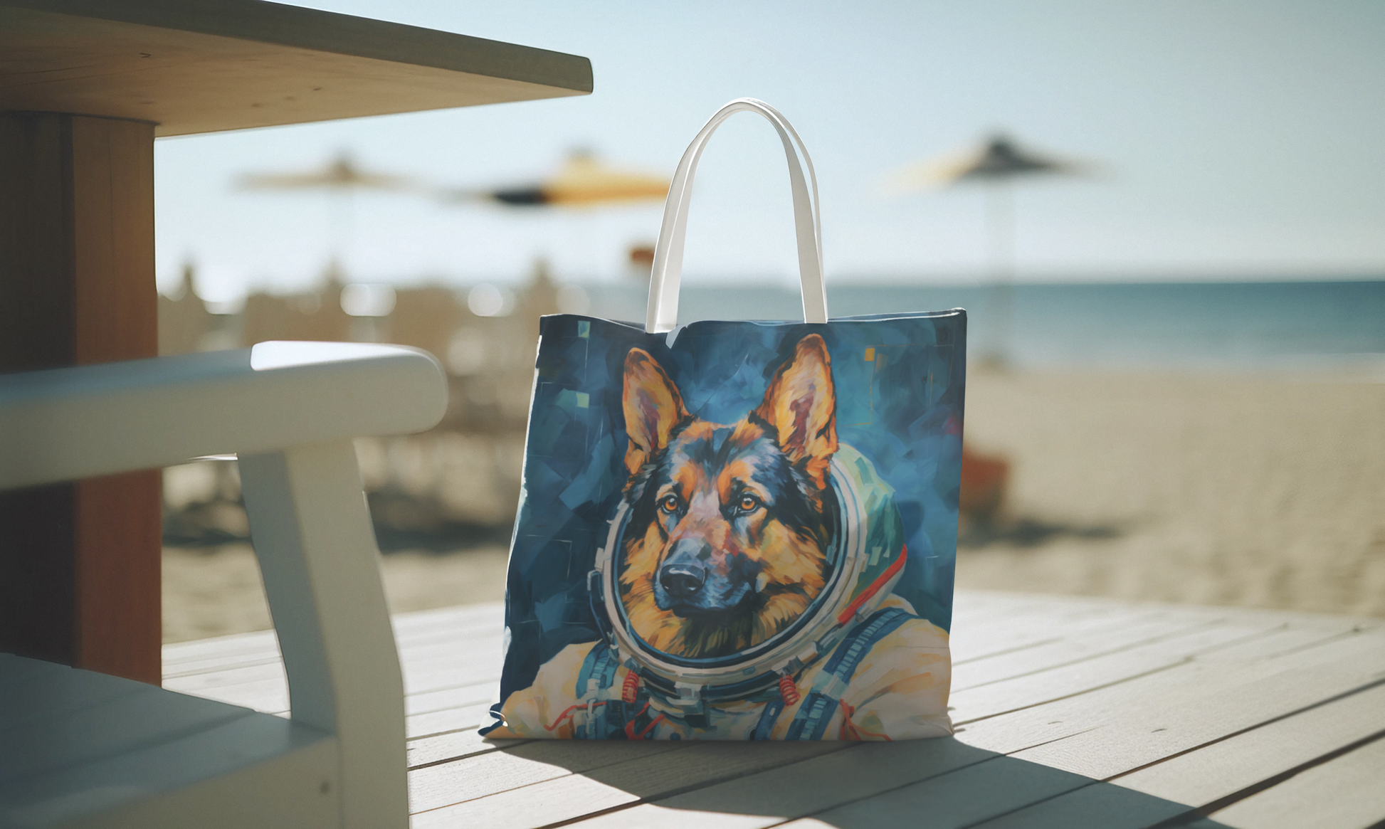 space art german shepherd tote bag