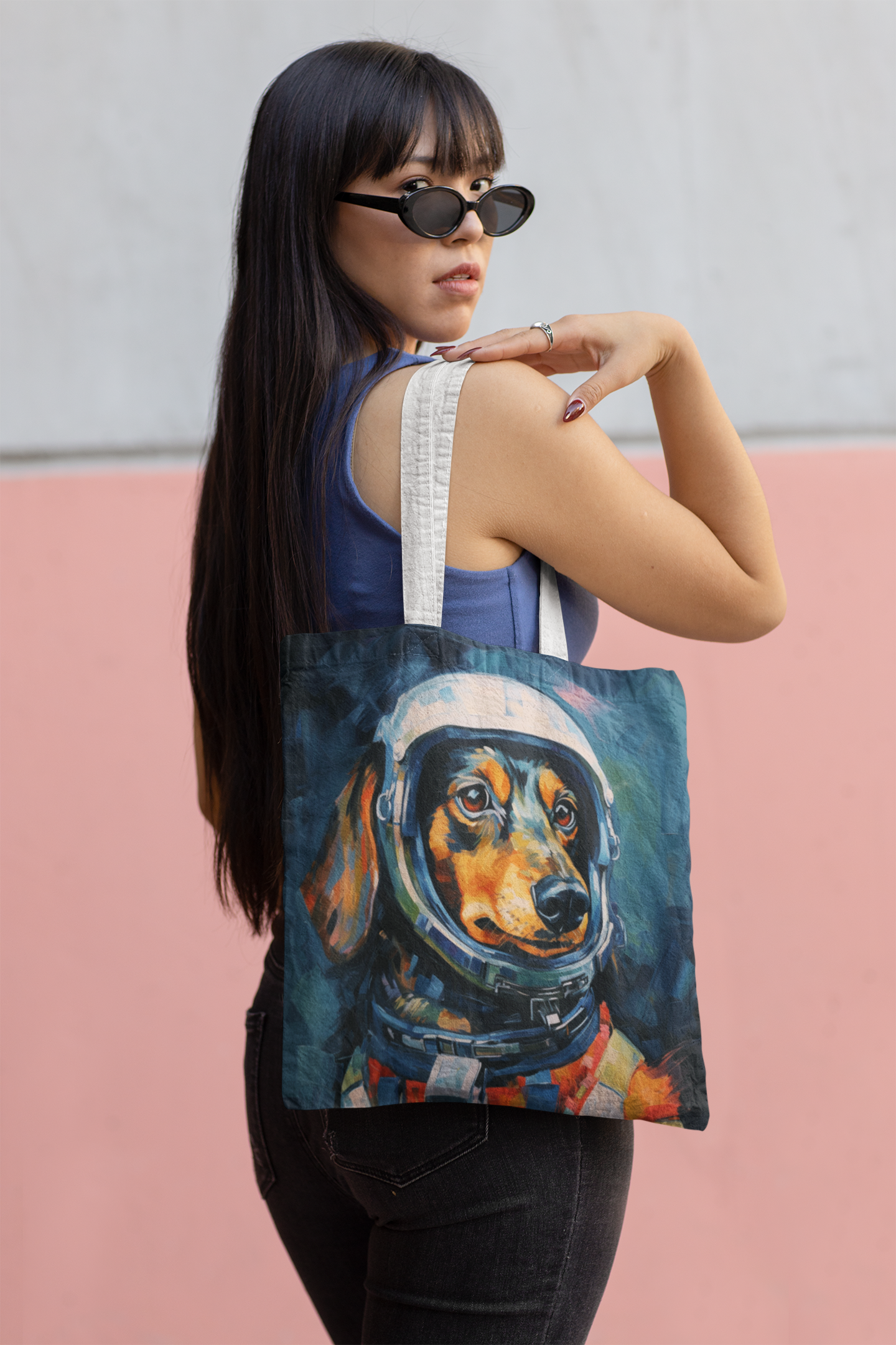 space art dachshund tote bag