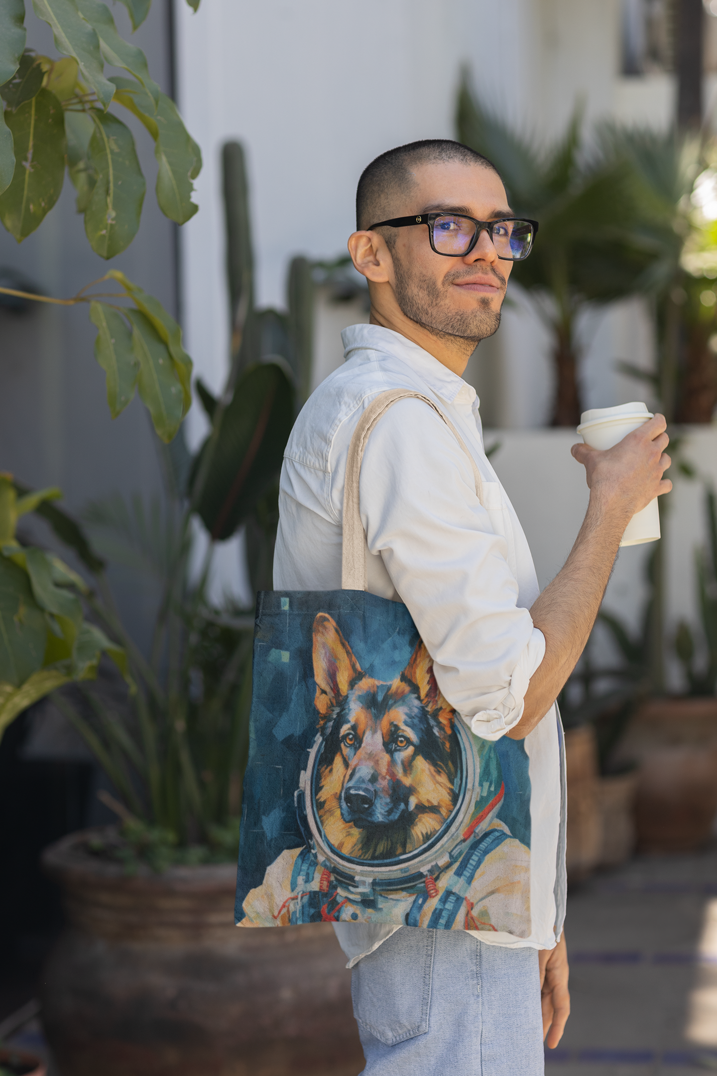 space art german shepherd tote bag